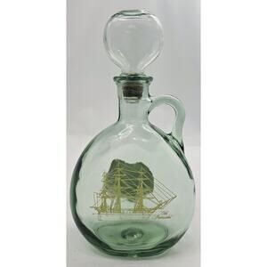 Vtg Old Fitzgerald Green Glass Bottle Whiskey Decanter w/Top 1971 Old Ironsides